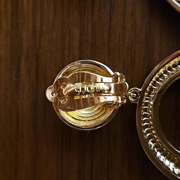 💕ST. JOHN💕 Circular Drop Clip On Earrings ~ Green Enamel Gold Jewels NWOT - Picture 6 of 9